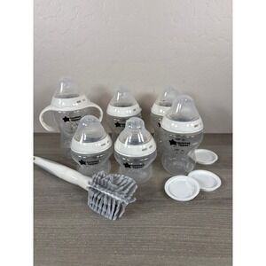 Tommee Tippee Closer to‎ Nature Baby Bottle Set 6 Bottles Brush and Lids White